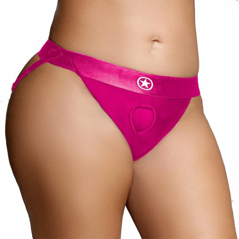 Dildos | Ouch! Vibrating Pink Open Back Panty Harness In Xl/2Xl Dildos Dildos