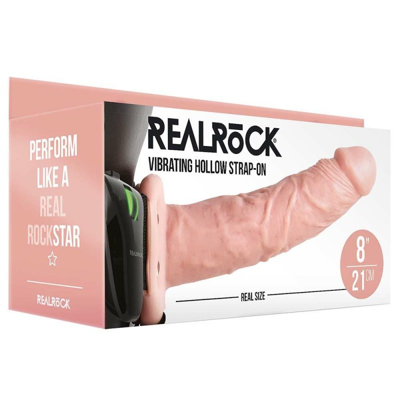 Dildos | Real Rock Hollow Vibrating 8 Inch Strap-On In White Dildos Dildos