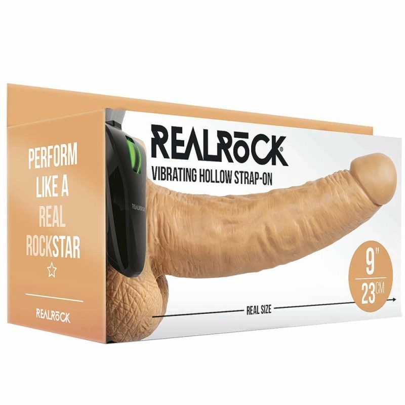 Dildos | Real Rock Hollow Vibrating 9 Inch Ballsy Strap-On In Tan Dildos Dildos