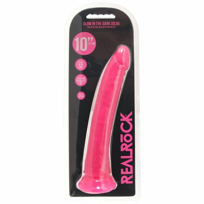 Dildos | Realrock Glow In The Dark 10 Inch Slim Dildo In Pink Dildos Dildos