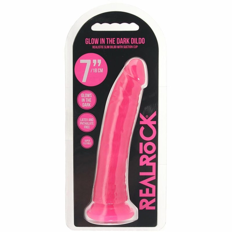 Dildos | Realrock Glow In The Dark 7 Inch Slim Dildo In Pink Dildos Dildos