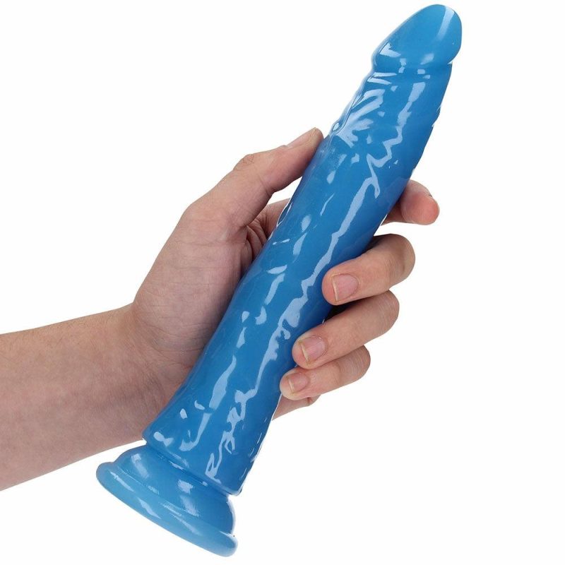 Dildos | Realrock Glow In The Dark 9 Inch Slim Dildo In Blue Dildos Dildos