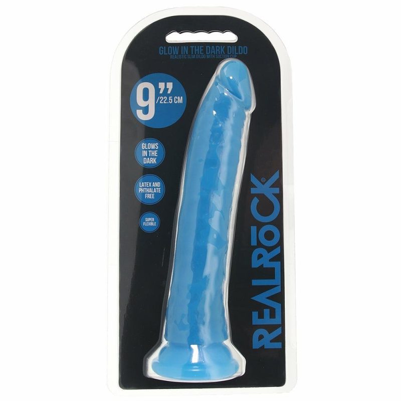 Dildos | Realrock Glow In The Dark 9 Inch Slim Dildo In Blue Dildos Dildos