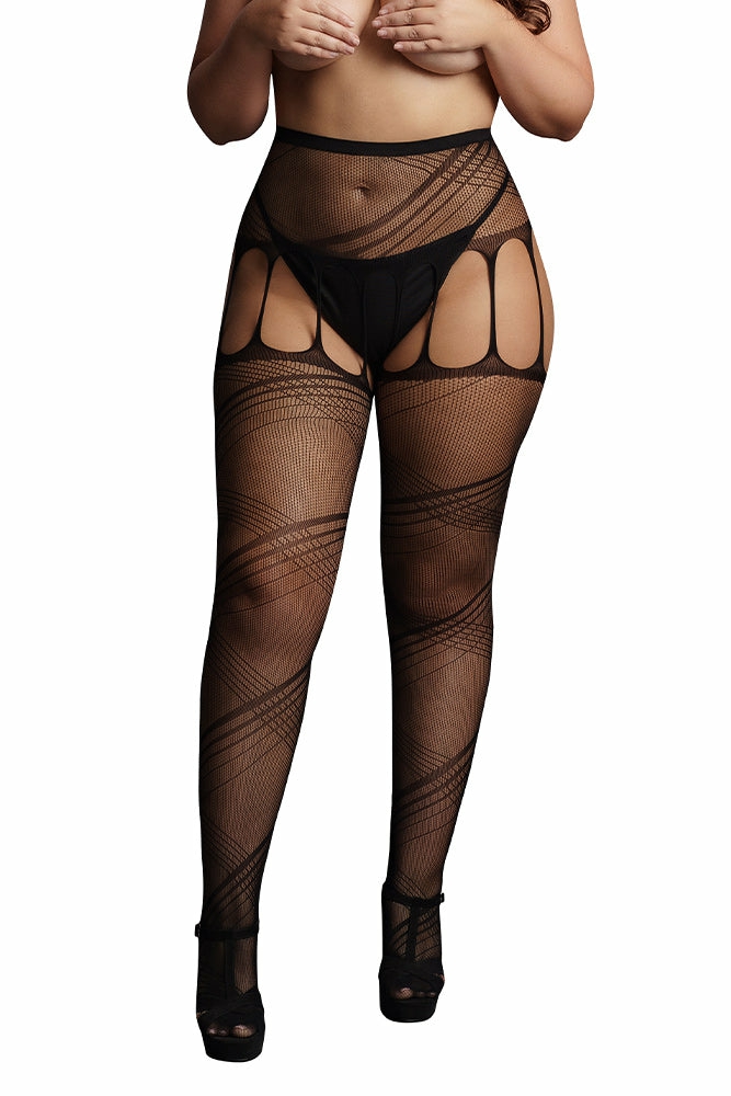 Lingerie | Le Désir Black Crotchless Cut-Out Pantyhose Xl Lingerie Lingerie