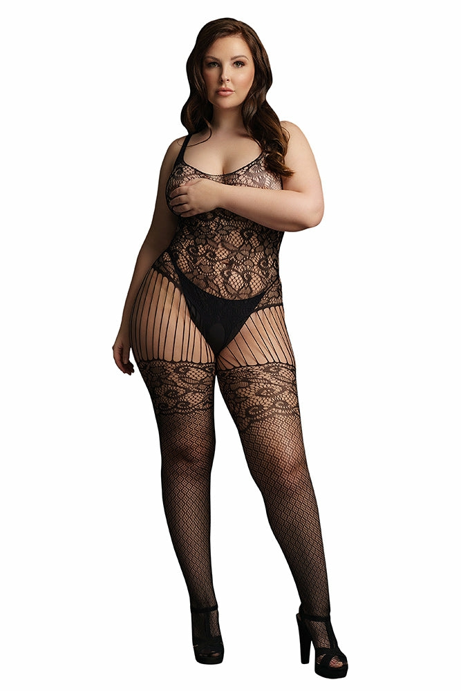 Lingerie | Le Désir Black Lace And Fishnet Bodystocking Xl Lingerie Black