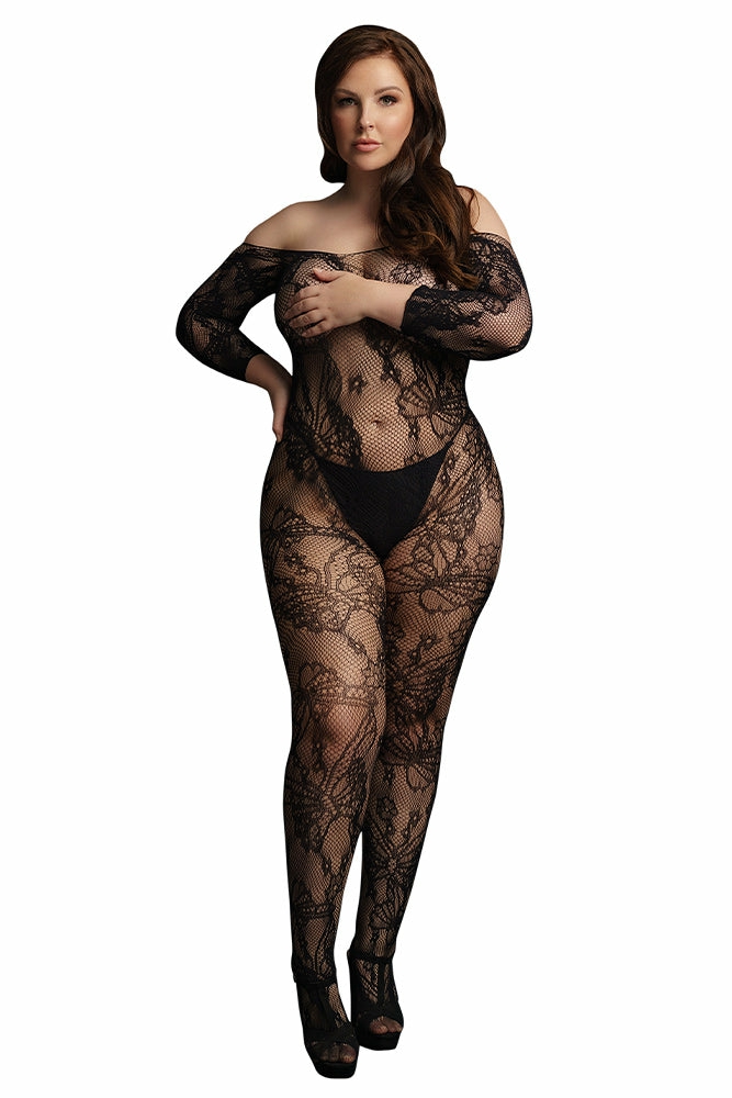 Lingerie | Le Désir Black Lace Sleeved Bodystocking Xl Lingerie Black