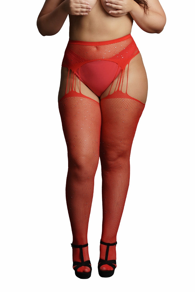 Lingerie | Le Désir Red Suspender Rhinestone Pantyhose In Osxl Lingerie Lingerie