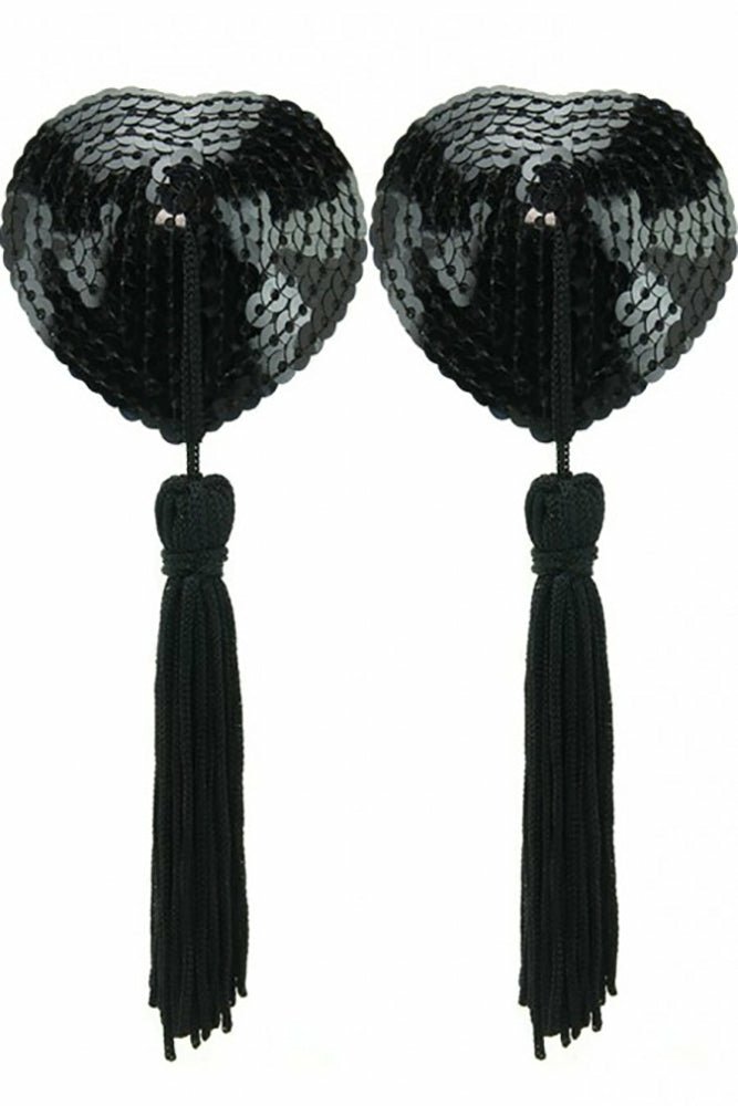 Lingerie | Sequined Heart Pasties With Tassels In Black Lingerie Black