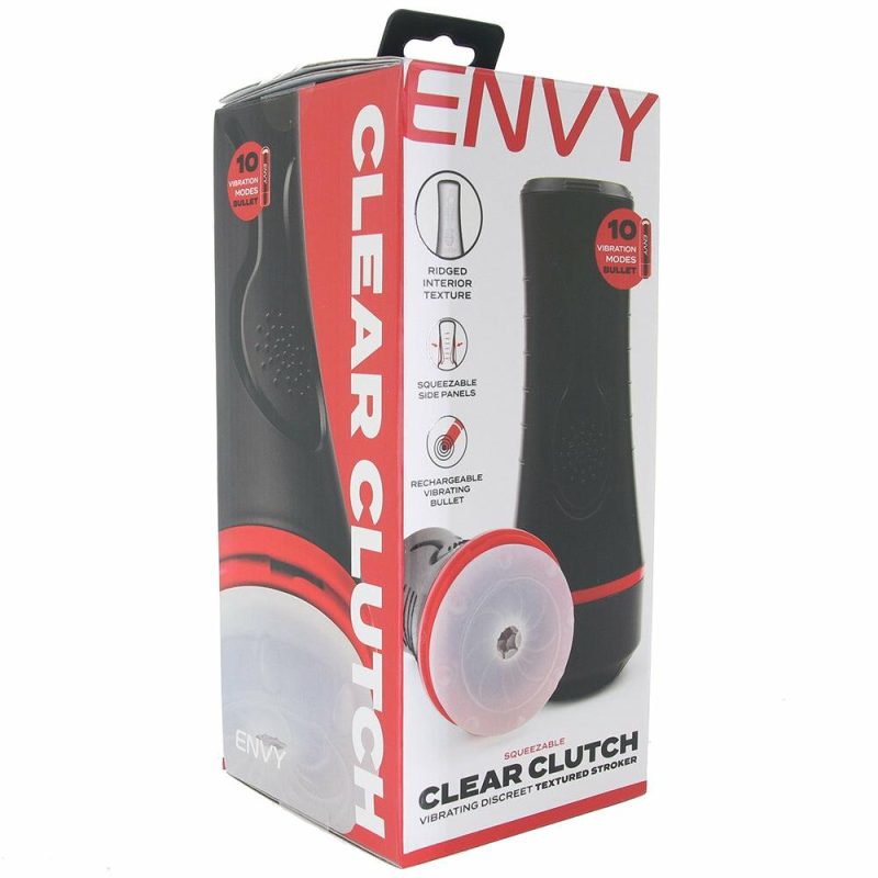 Male Masturbators | Envy Clear Clutch Textured Stroker Vibe Male Masturbators Male Masturbators