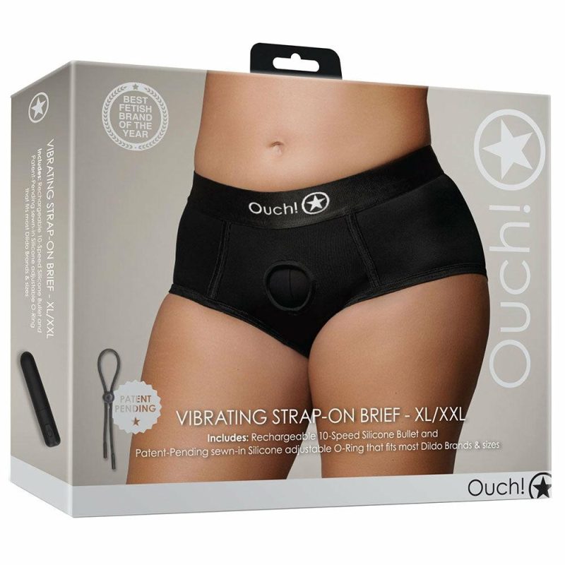 Sexual Wellness | Ouch! Black Vibrating Strap-On Brief In Xl/2X Dildos Dildos