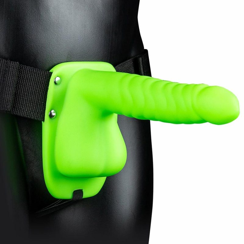 Sexual Wellness | Ouch! Ribbed 8 Inch Hollow Ballsy Strap-On In Glowing Green Dildos Dildos