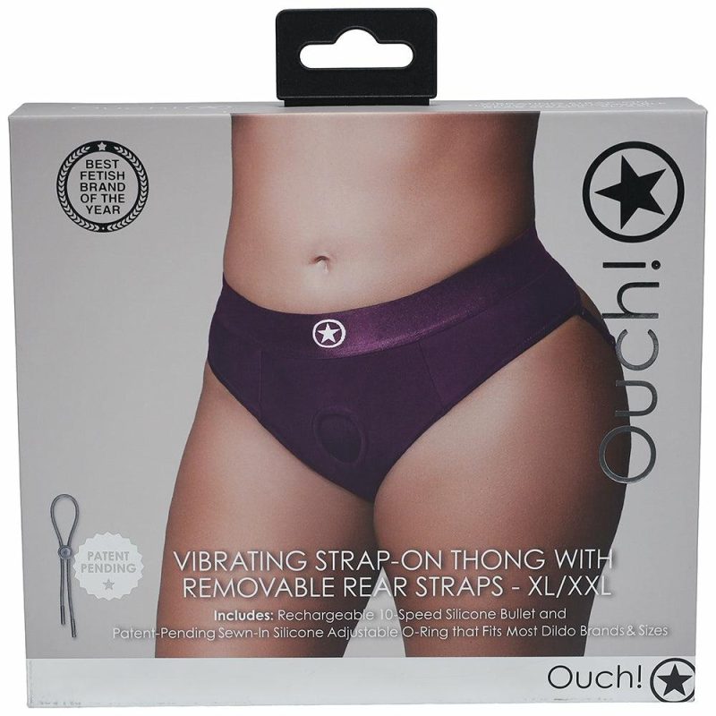 Sexual Wellness | Ouch! Vibrating Purple Strap-On Strappy Thong In Xl/2Xl Dildos Dildos