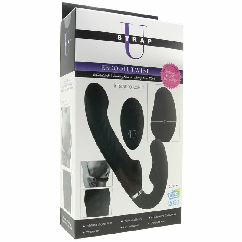 Vibrators | Ergo-Fit Twist Inflatable Vibrating Strapless Strap-On Dildos Black