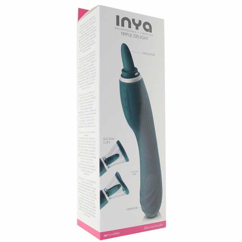 Vibrators | Inya Triple Delight Licking Suction Vibe In Dark Teal Vibrators ns novelties