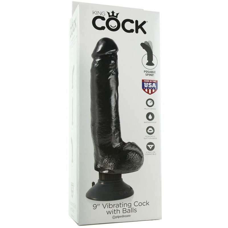 Vibrators | King Cock 9 Inch Vibrating Dildo With Balls In Black Dildos Black