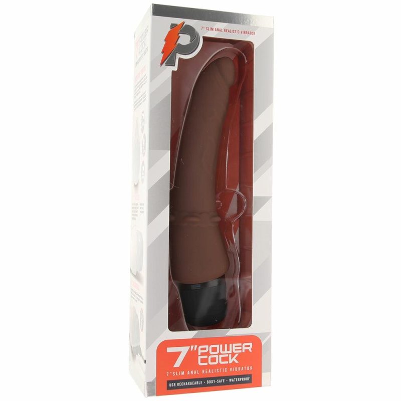 Vibrators | Power Cock 7 Inch Slim Realistic Vibe In Dark Brown Dildos Brown