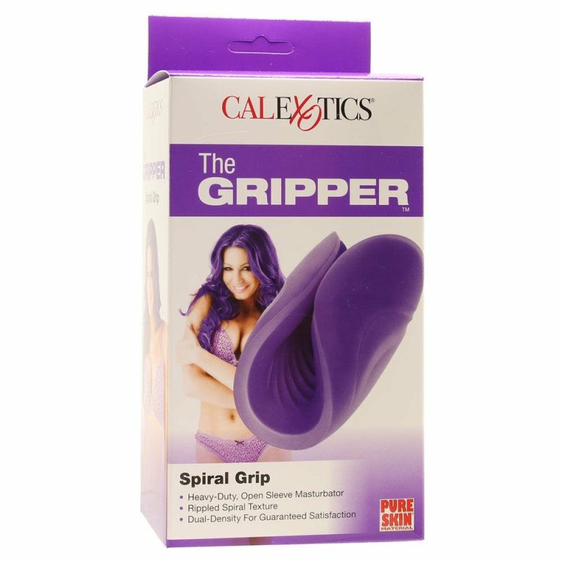 Vibrators | The Gripper Spiral Grip Open Sleeve Masturbator In Purple Male Masturbators CalExotics